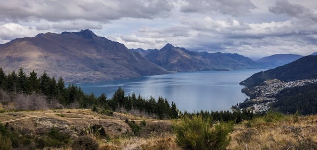 queenstown city view nature water mountains